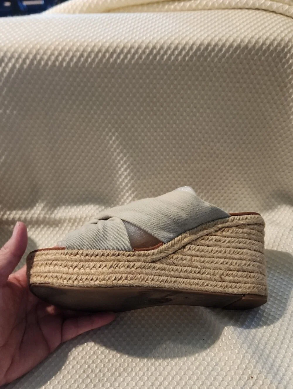 Dolce Vita Beige Knotted Espadrille Platform Mules with Tan Insole